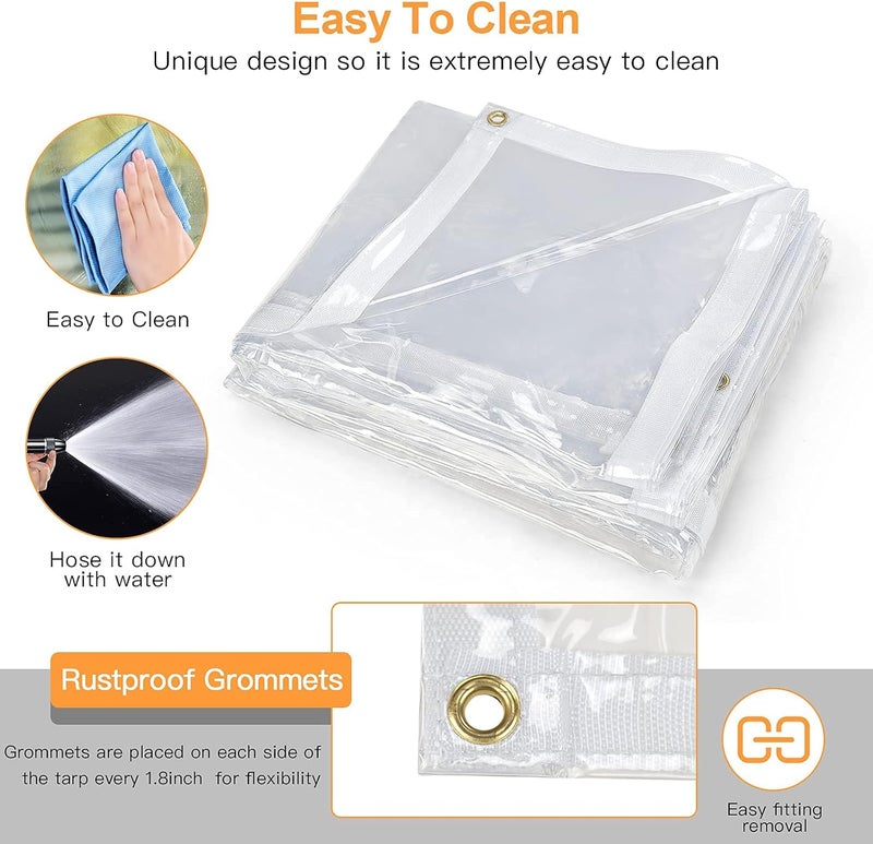 Likeem 6 x 20FT Outdoor Clear Tarp Curtain Waterproof Wind-Proof 24 Mil Transparent Vinyl Tarp for Patio Pergola Garden Canopy Rainproof Anti-Tear PVC Thick Cover with Grommets - Image 5